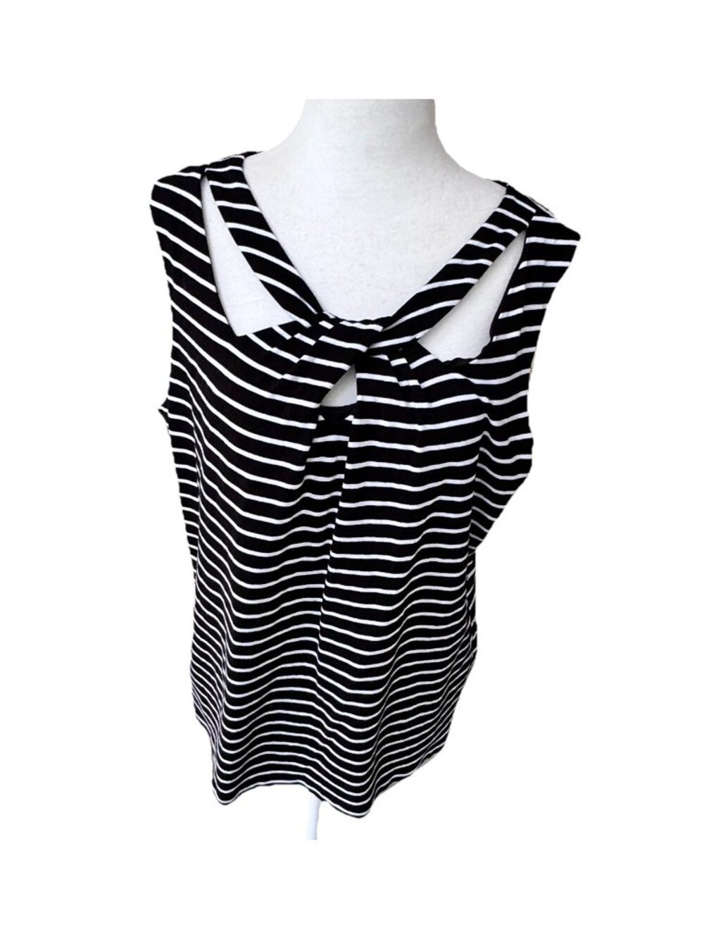 Nine West Striped Knit Sleeveless Strappy Neck Pullover Tank Top Black White XL